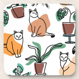 Posavasos Dibujo en línea de gatos y flores