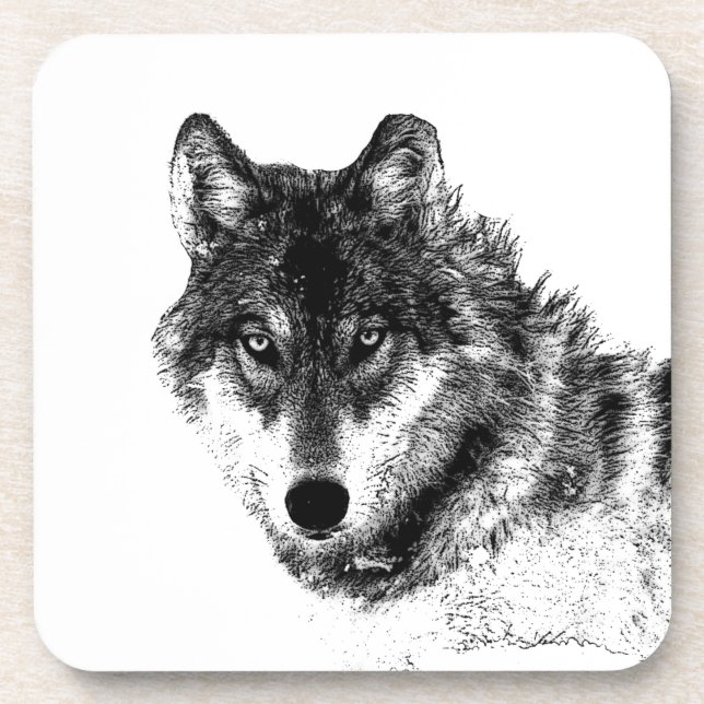 Posavasos Dibujo gráfico de boceto de lobo gris (Frente)