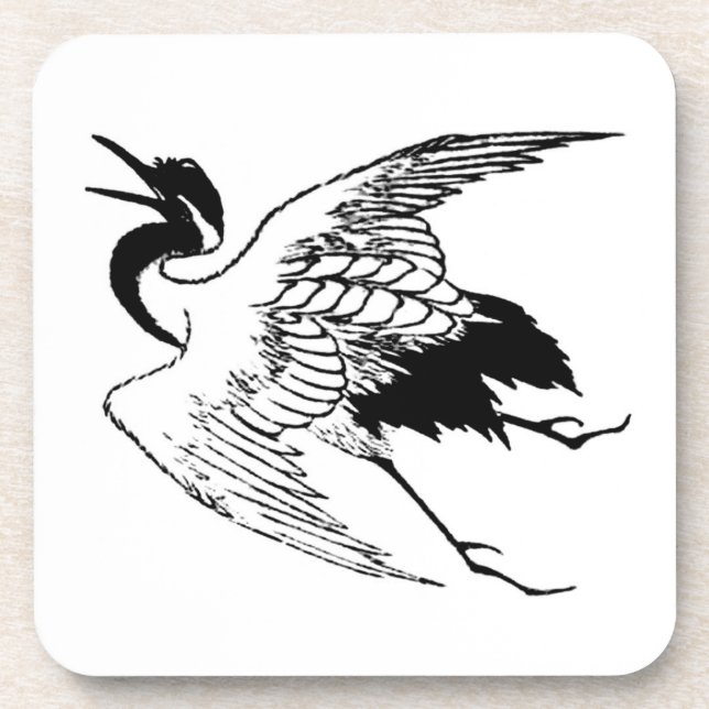 Posavasos Dibujo japonés vintage de una grúa (Frente)