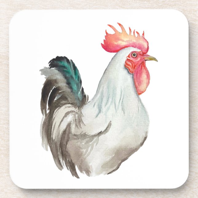Posavasos Dibujo manual de acuarela de un gallo (Frente)