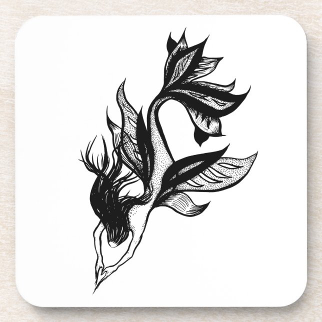 Posavasos Dibujo Tatuaje De Sirena Estilo Tatuaje Estipple T (Frente)