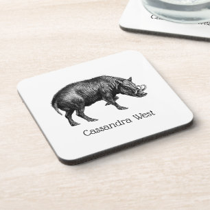 Posavasos Dibujo Vintage de Jabalí en Blanco y Negro