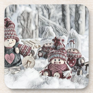 Posavasos Dibujo vintage de los gnomos en la nieve
