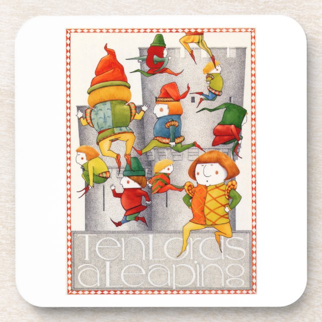 Posavasos Diez señores saltando en monturas de plástico duro (Frente)