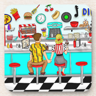 Posavasos Diner de los años 50   Pareja sosteniendo manos