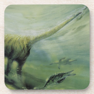 Posavasos Dinosaurios antiguos, Brachiosaurus nadando en el
