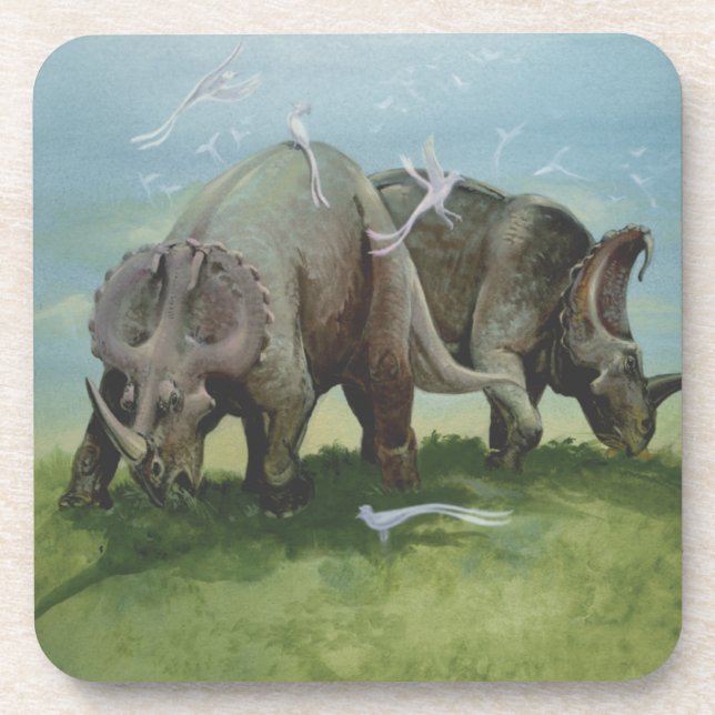 Posavasos Dinosaurios antiguos, Centrosaurus pastando en pra (Frente)