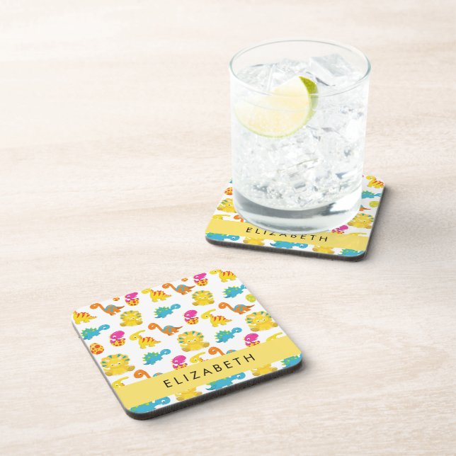 Posavasos Dinosaurios Cutos, Patrón De Dinosaurios, Tu Nombr (Lado Derecho)