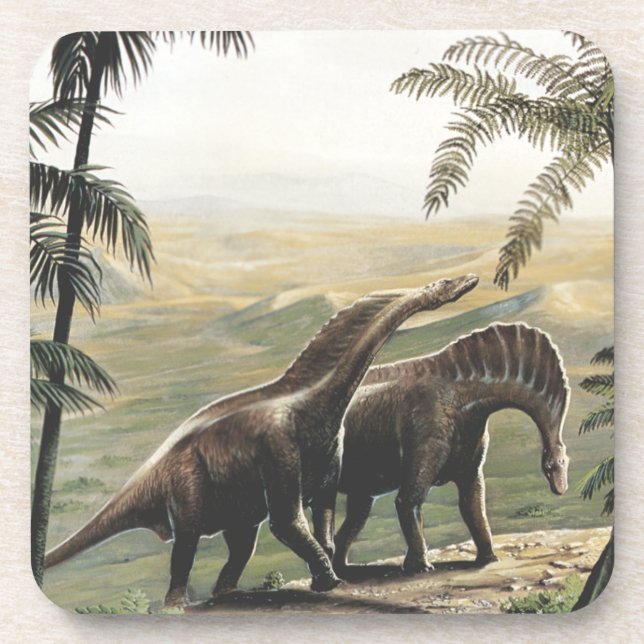 Posavasos Dinosaurios vintage, Amargasaurus con Palmeras (Frente)