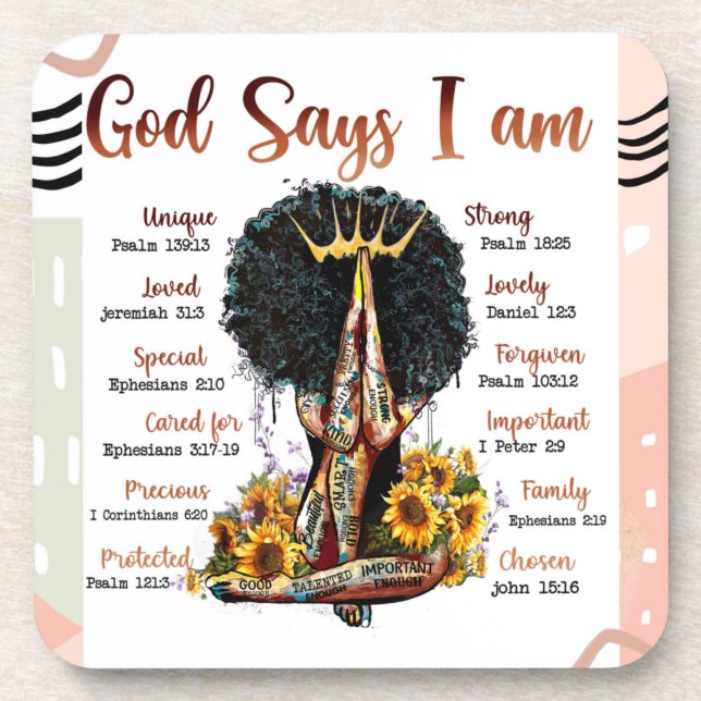Posavasos Dios dice que soy mujer cristiana negra Sista Mela (Frente)