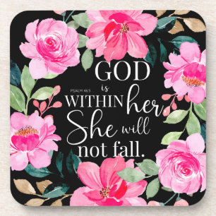 Posavasos Dios está dentro de ella - Salmo 46:5 Floral rosa