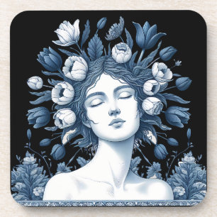 Posavasos Diosa Floral - Elegante Arte Botánico Azul