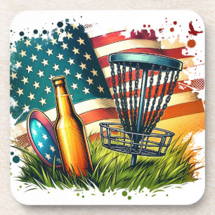 Posavasos Disc Golf y Cerveza de la Bandera Americana