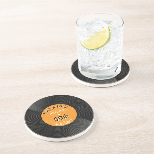 Posavasos Disco de vinilo retro Rock N Roll naranja Cumpleañ (Lado)