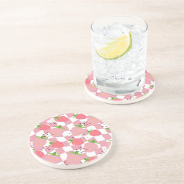Posavasos Diseño a cuadros de fresas de cocina rosa Guay