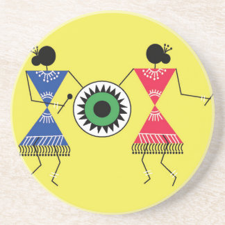 Posavasos Diseño artístico de Warli adorno cerámico