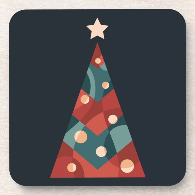 Posavasos Diseño azul rojo abstracto del árbol de Navidad (Frente)