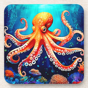 Posavasos Diseño brillante de pulpo en el mar profundo