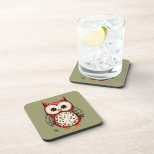 Posavasos Diseño Cottagecore de Owl de arte folclórico