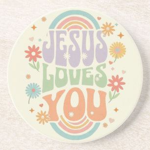 Posavasos Diseño cristiano retro pastel “Jesús te ama” –