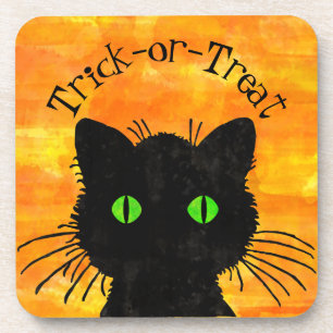 Posavasos Diseño de acuarela de Halloween para gato negro de