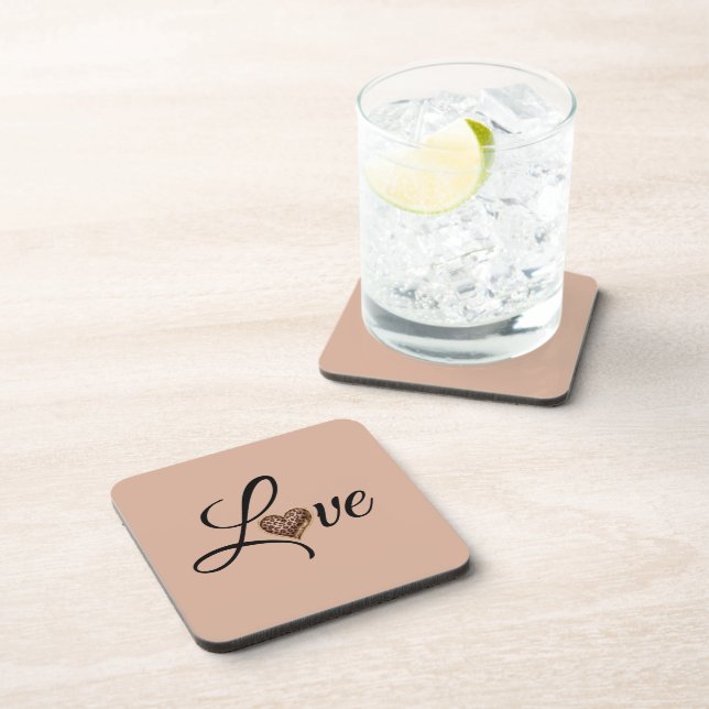 Posavasos Diseño de amor corazón leopardo glamour (Lado Derecho)