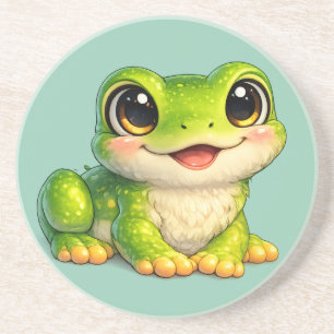 Posavasos Diseño de animal Kawaii de rana linda con ojos gra