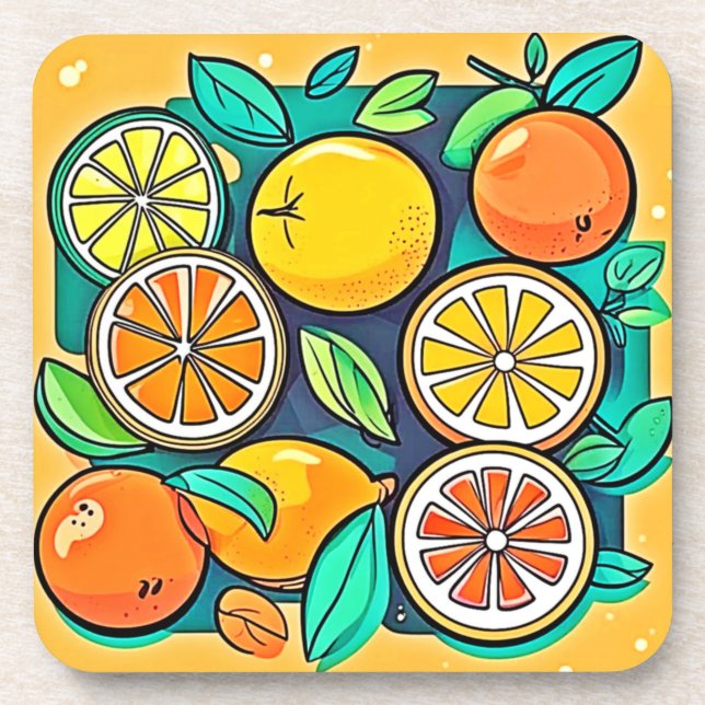Posavasos Diseño de arte de frutas de cítricos (Frente)