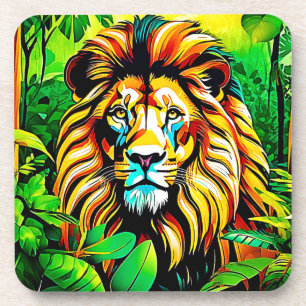 Posavasos Diseño de arte pop de león en la jungla