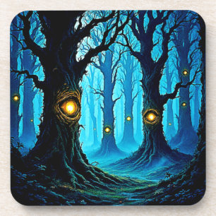 Posavasos Diseño de bosque de ojos de fantasía oscura