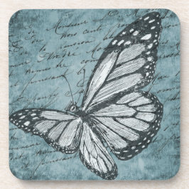 Posavasos Diseño de caligrafía de mariposa azul vintage