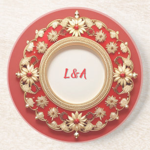 Posavasos Diseño de Círculo Floral Dorado Ornamentado
