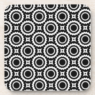 Posavasos Diseño de círculos de zigzag blanco y negro