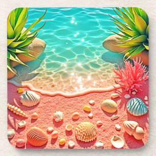 Posavasos Diseño de conchas de playa con un beso solar