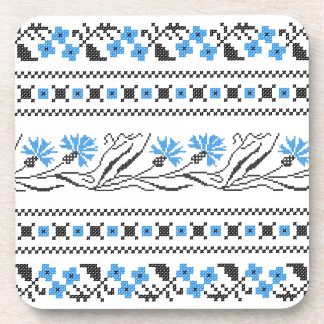 Posavasos Diseño de costillas de flor azul (Frente)