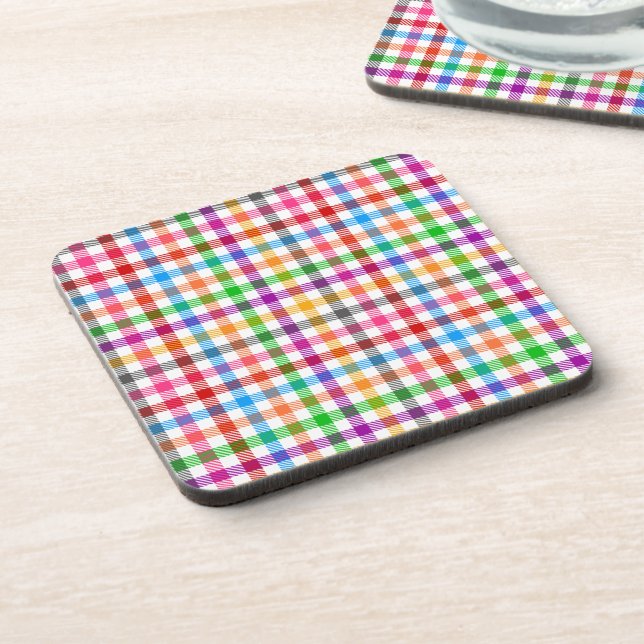 Posavasos Diseño de cuadro de gingham de arcoíris colorido - (Lado Izquierdo)