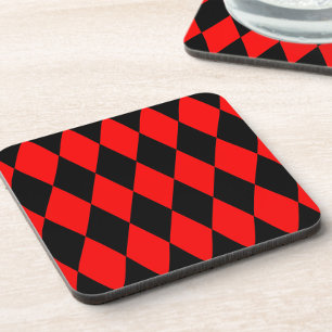 Posavasos Diseño de cuadros de diamantes arlequín rojo negro