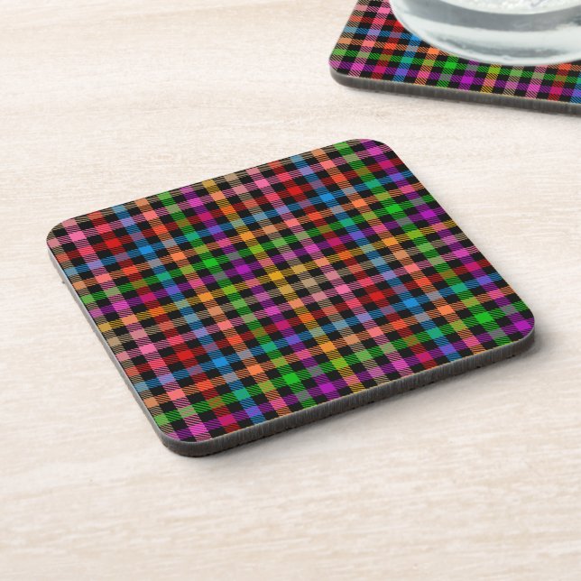 Posavasos Diseño de cuadros escoceses de gingham de arcoíris (Lado Izquierdo)