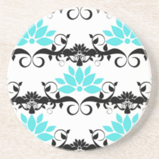 Posavasos diseño de damasco blanco negro y acuático moderno