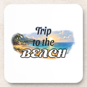 Posavasos Diseño de escapada al atardecer tropical de la pla