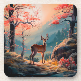 Posavasos Diseño de escena del bosque de ciervos de otoño en