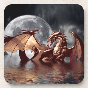 Posavasos Diseño de fantasía de dragón y luna