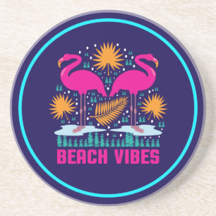 Posavasos Diseño de Flamencos Rosas Beach Vibes