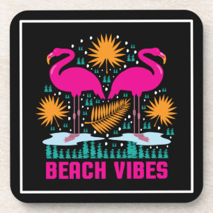 Posavasos Diseño de Flamencos Rosas Beach Vibes