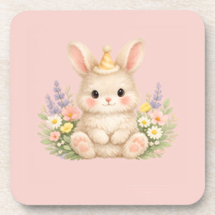 Posavasos Diseño de Flor Silvestre de Conejo Esponjoso para