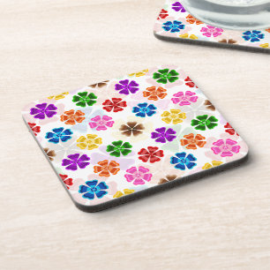 Posavasos Diseño de flores de arcoíris retro colorido blanco