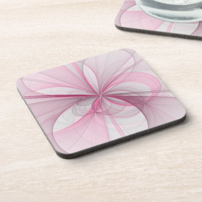 Posavasos Diseño de fractal gris rosa claro abstracto modern (Lado Izquierdo)