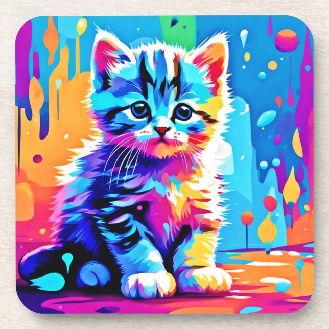 Posavasos Diseño de gatitos coloridos (Frente)
