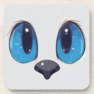 Posavasos Diseño de gato adorable kawaii con ojos azules