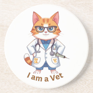 Posavasos Diseño de gato veterinario lindo "Soy un veterinar